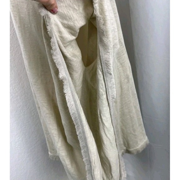 J Jill XL Poncho Cape Beige 100% Linen Frayed Hem Lagenlook Equestrian Capsule - Picture 5 of 8